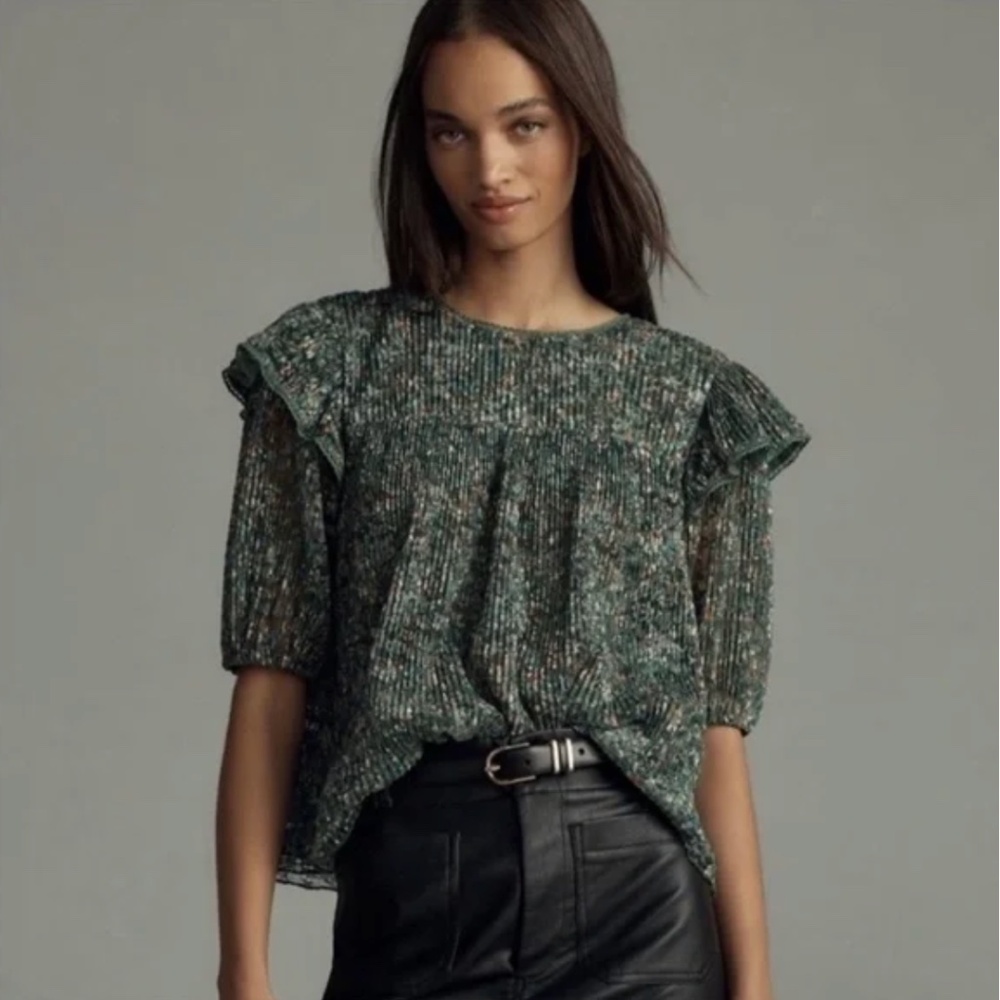 Anthropologie Porridge Dainty Floral Puff Sleeve Peasant Blouse - XS